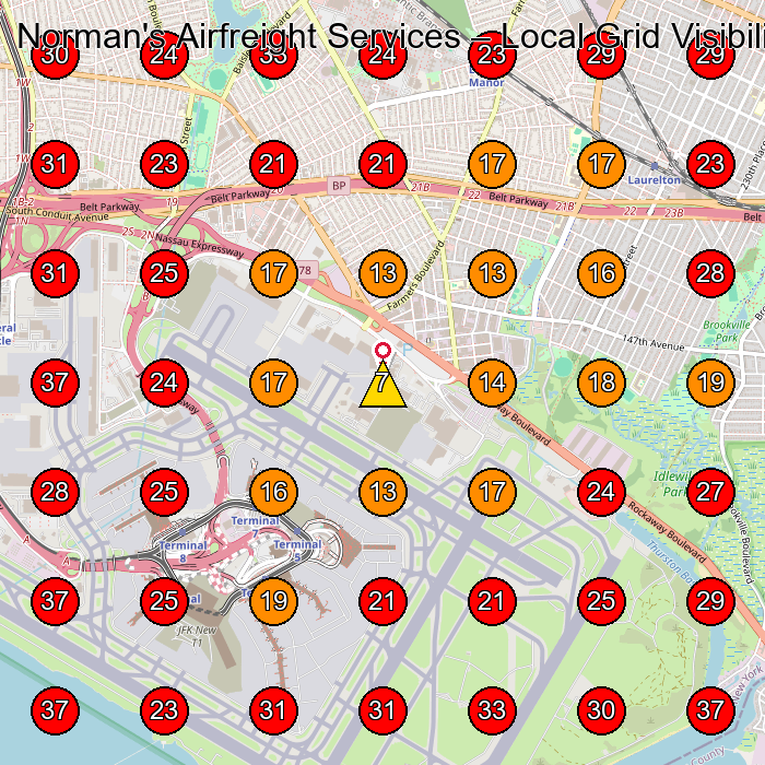 Norman's Airfreight Services GeoGrid visibility map for Logistics Service in Jamaica